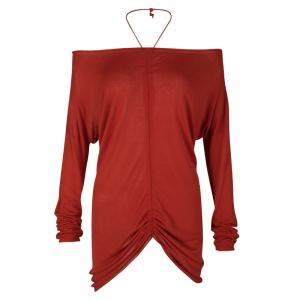 Jean Paul Gaultier Tomato Red Knit Ruched Long Sleeve Top L