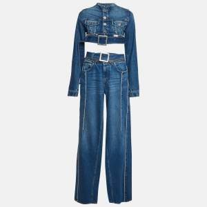 Pre Owned Jean Paul Gauliter Blue Denim Belted Set XXS/XS Waist 24"