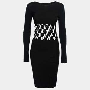 Jean Paul Gaultier Soleil Black Cotton Jersey Distressed Waist Bodycon Dress S