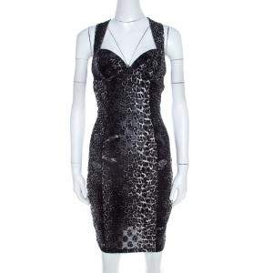 Jean Paul Gaultier Soleil Monochrome Leopard Patterned Jacquard Halter Dress S