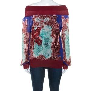 Jean Paul Gaultier Soleil Multicolor Printed Mesh Embroidery Detail Top M