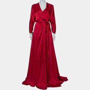 Jenny Packham Burgundy Satin Trail Detail Wrap Gown M