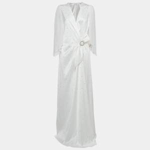  Jenny Packham Ivory White Satin Crystal Embellished Bridal Gown L