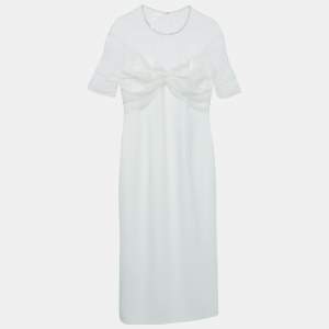  Jenny Packham White Crystal Embellished Tulle and Crepe Tulip Midi Dress L