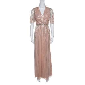 Jenny Packham Blush Pink Embellished Tulle Gown S