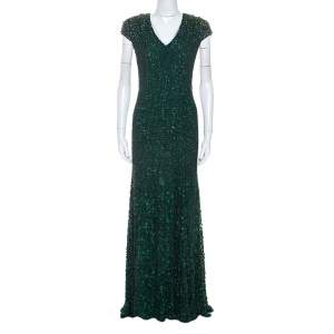Jenny Packham Green Embellished Matador Evening Gown