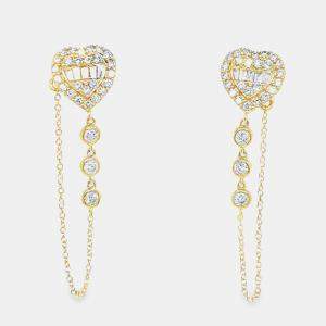 14K Yellow Gold Diamond Baguette Heart & Bezel Drop Earrings (0.75ctw)