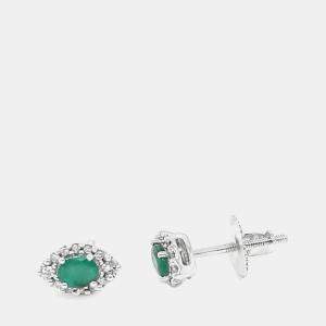 مملوكة مسبقًا 14K White Gold Oval Emerald Royal Diamond Stud Earrings (0.50 Ctw)