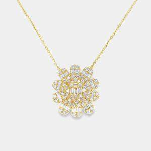 14K Yellow Gold Diamond Flower Pendant Necklace (0.75 ctw)