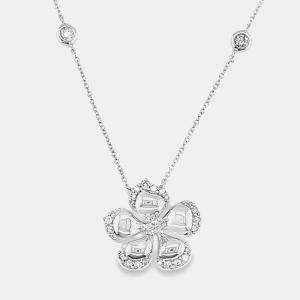 14K White Gold Lucky Floral Diamond Pendant Necklace (0.40ctw)