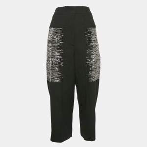 Jil Sander Black Metallic Embroidered Wool Straight Trousers S