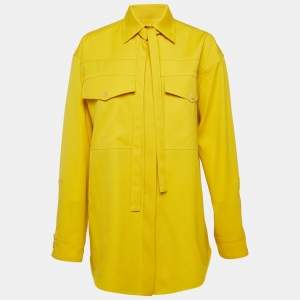 Jil Sander Yellow Wool Gabardine Oversized Tie-Up Neck Detail Shirt S