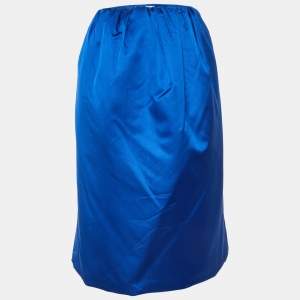 Jil Sander Blue Silk Satin Puffer Midi Skirt L 