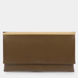 Pre Owned Jil Sander Olive Green Leather Clutch