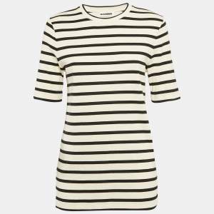 Jil Sander Cream/Black Striped Cotton Rib Knit T-shirt L