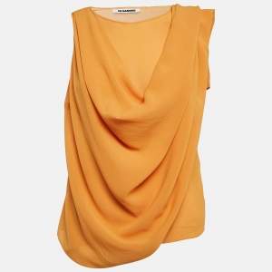 Jil Sander Yellow Chiffon Draped Sleeveless Top S