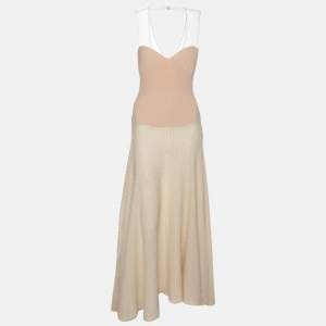 Jil Sander Cream/Beige Knit Virgin Wool Maxi Dress M
