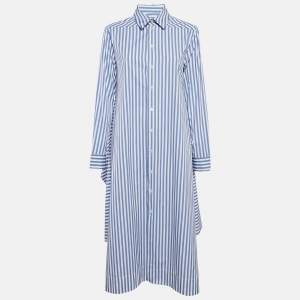 Jil Sander White/Blue Stripe Cotton Button Front Shirt Dress S