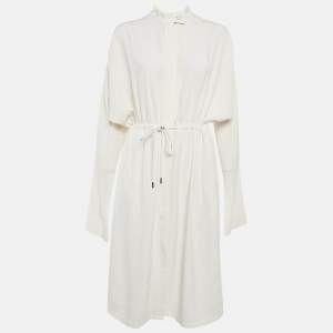 Jil Sander White Sateen Waist Drawstring Midi Dress S