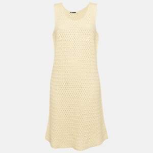 Jil Sander Yellow Crochet Knit Short Sleeveless Dress L