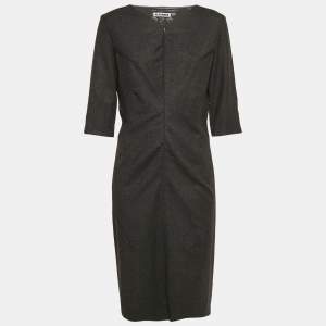 Jil Sander Grey Wool V-Neck Sheath Dress L