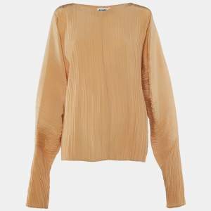 Pre Owned Jil Sander Beige Plisse Balloon Sleeve Top XS