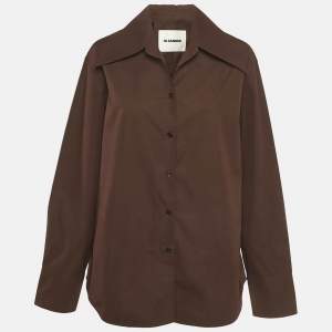 Pre Owned Jil Sander Brown Cotton Pointed Collar Shirt S