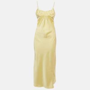 مملوكة مسبقًا Jil Sander Yellow Satin Draped Neck Long Dress S