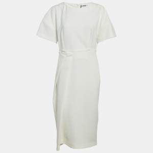 مملوكة مسبقًا فستان جيل ساندر أبيض كريب مطوي ميدي صغير