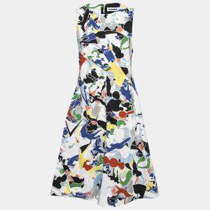 Jil Sander Multicolor Abstract Print Cotton Sleeveless Flared Dress XS 