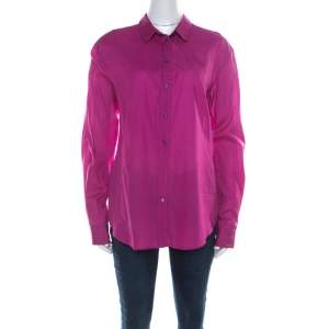 Jil Sander Magenta Pink Cotton and Silk Long Sleeve Shirt M 