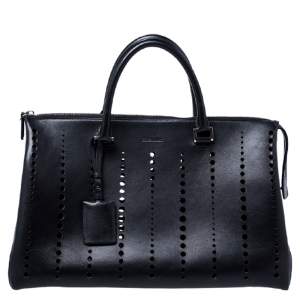 Jil Sander Black Perforated Boston Bag 