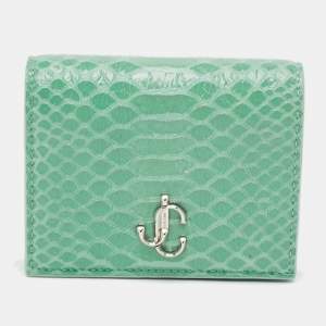 Jimmy Choo Green Snakeskin Embossed Leather Hanne Bifold Wallet
