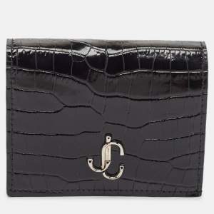 Jimmy Choo Black Croc Embossed Leather Hanne Card Case