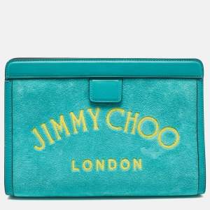Pre Owned Jimmy Choo Turquoise Velvet and Leather Varenne Clutch