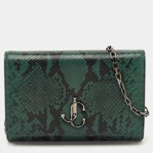Jimmy Choo Green Snakeskin Embossed Leather Varenne Chain Clutch