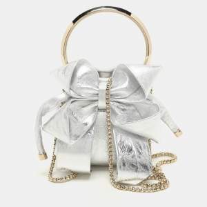 Jimmy Choo Silver Leather Micro Bon Bon Crossbody Bag