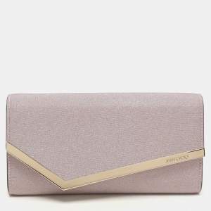 Jimmy Choo Pink Micro Glitter Fabric Emmie Chain Clutch