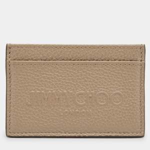 Pre Owned Jimmy Choo Beige Leather Logo Embossed Card Holder