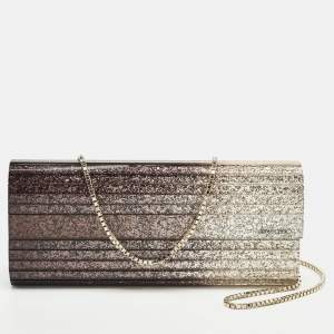 Pre Owned Jimmy Choo Gold Ombre Glitter Acrylic Sweetie Chain Clutch
