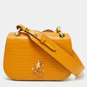 Jimmy Choo Brown Croc Embossed Leather Varenne Crossbody Bag 
