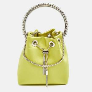 Jimmy Choo Green Satin Crystal Embellished Bon Bon Bucket Bag 