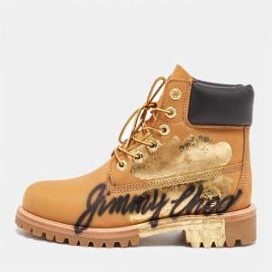 Pre Owned Jimmy Choo x Timberland Brown Graffiti Nubuck Leather Ankle Boots Size 38.5