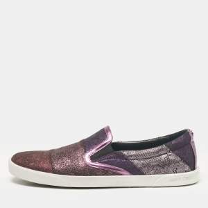 Jimmy Choo Purple/Black Lace and Leather Demi Slip On Sneakers Size 40