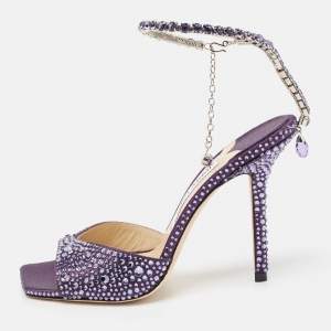 Jimmy Choo Purple Satin Crystal Embellished Saeda Sandals Size 37