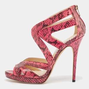 Jimmy Choo Pink Python Collar Platform Sandals Size 41