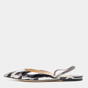 Jimmy Choo Silver/Black Leather Slingback Flats Size 37