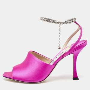 Jimmy Choo Pink Satin Crystal Embellished Ankle Strap Sandals Size 39
