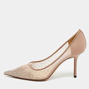 Jimmy Choo Pink Mesh Crystal Embellished Love Pumps Size 39