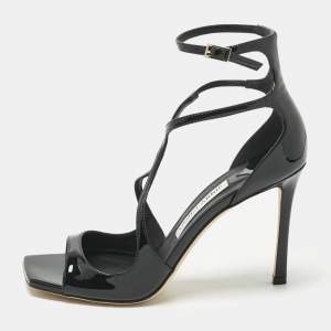Pre Owned Jimmy Choo Black Patent Leather Azia Sandals Size 38